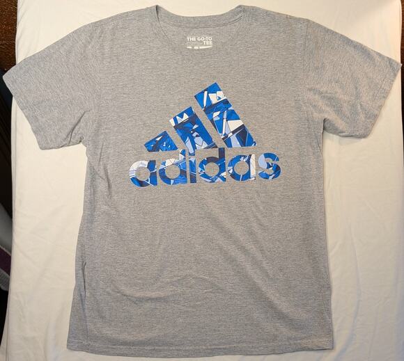 adidas Tops - Adidas The Go To Tee Graphic T Shirt Sz M Gray Blue Abstract Sportswear Workout